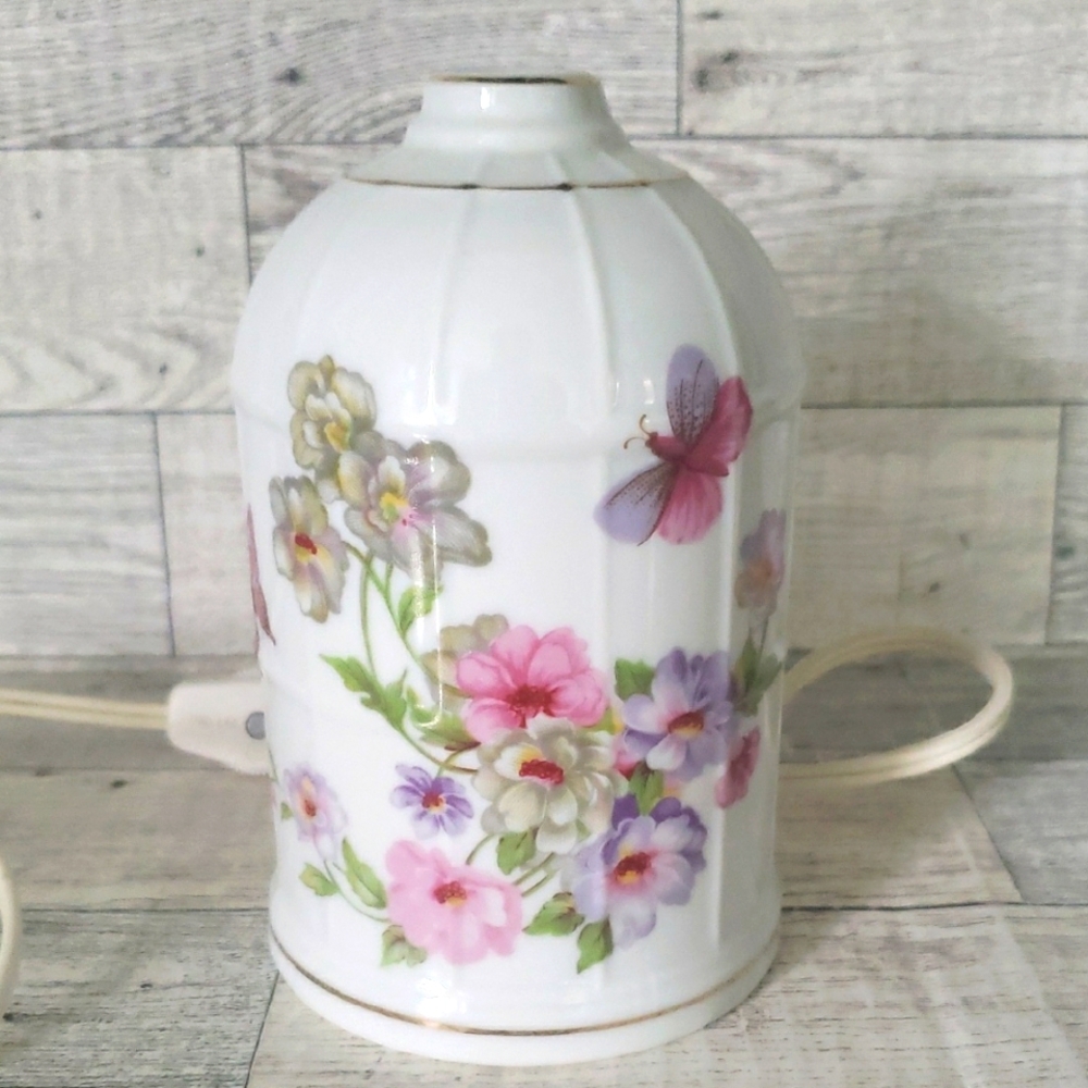 Floral Ceramic Night Lamp with Butterfly Design
